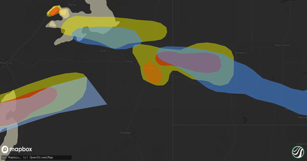 Hail map in Baker, MT on July 3, 2022
