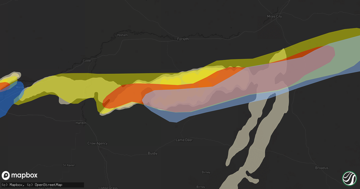Hail map in Colstrip, MT on July 3, 2022