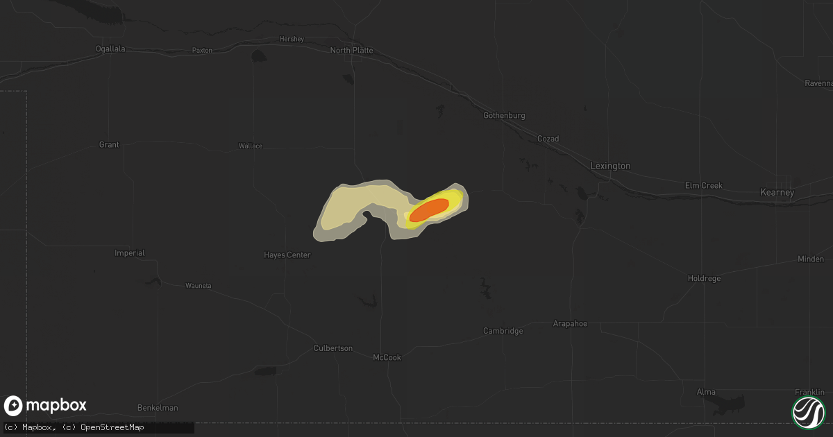 Hail map in Curtis, NE on July 3, 2022