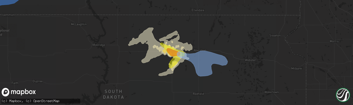 Hail map in Ipswich, SD on July 3, 2022