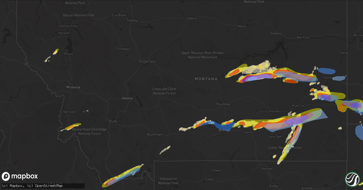 Hail map in Montana on July 3, 2022