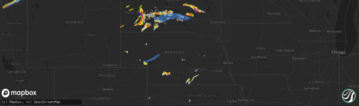 Hail map in Nebraska on July 3, 2022