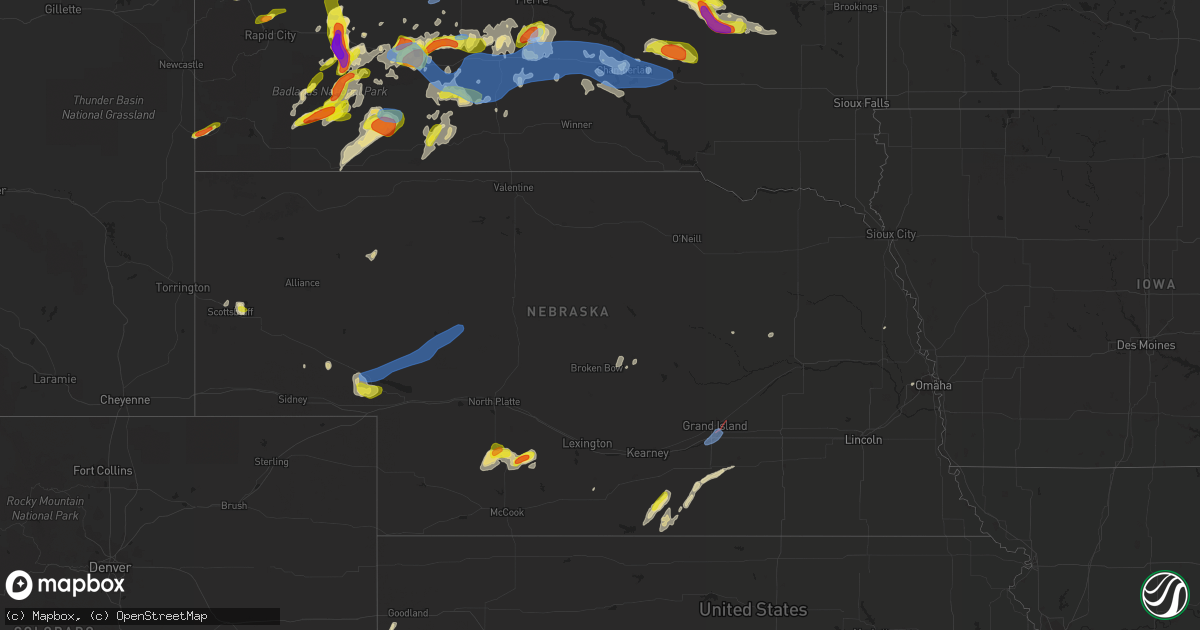 Hail map in Nebraska on July 3, 2022