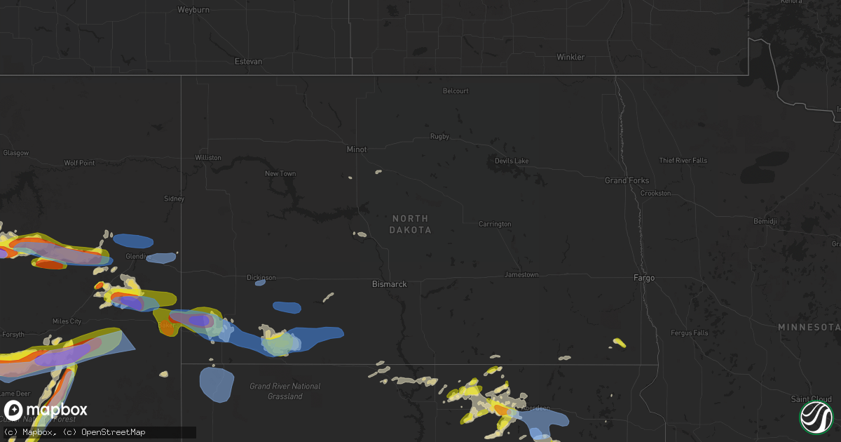 Hail map in North Dakota on July 3, 2022