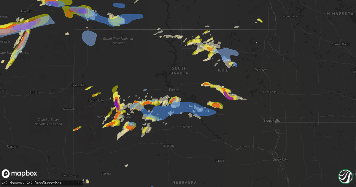 Hail map in South Dakota on July 3, 2022