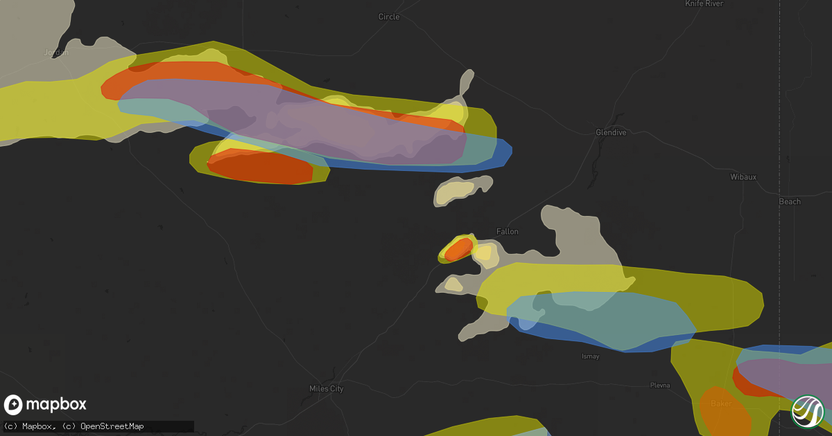 Hail map in Terry, MT on July 3, 2022