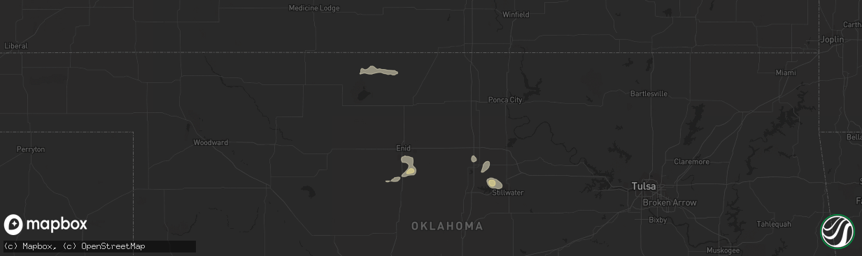 Hail map in Bison, OK on July 3, 2023