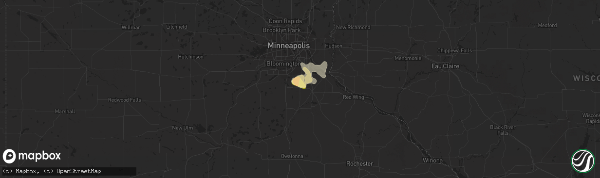 Hail map in Farmington, MN on July 3, 2023