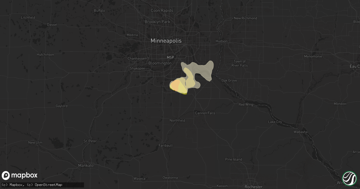 Hail map in Farmington, MN on July 3, 2023