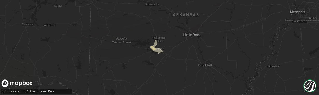 Hail map in Hot Springs National Park, AR on July 3, 2023