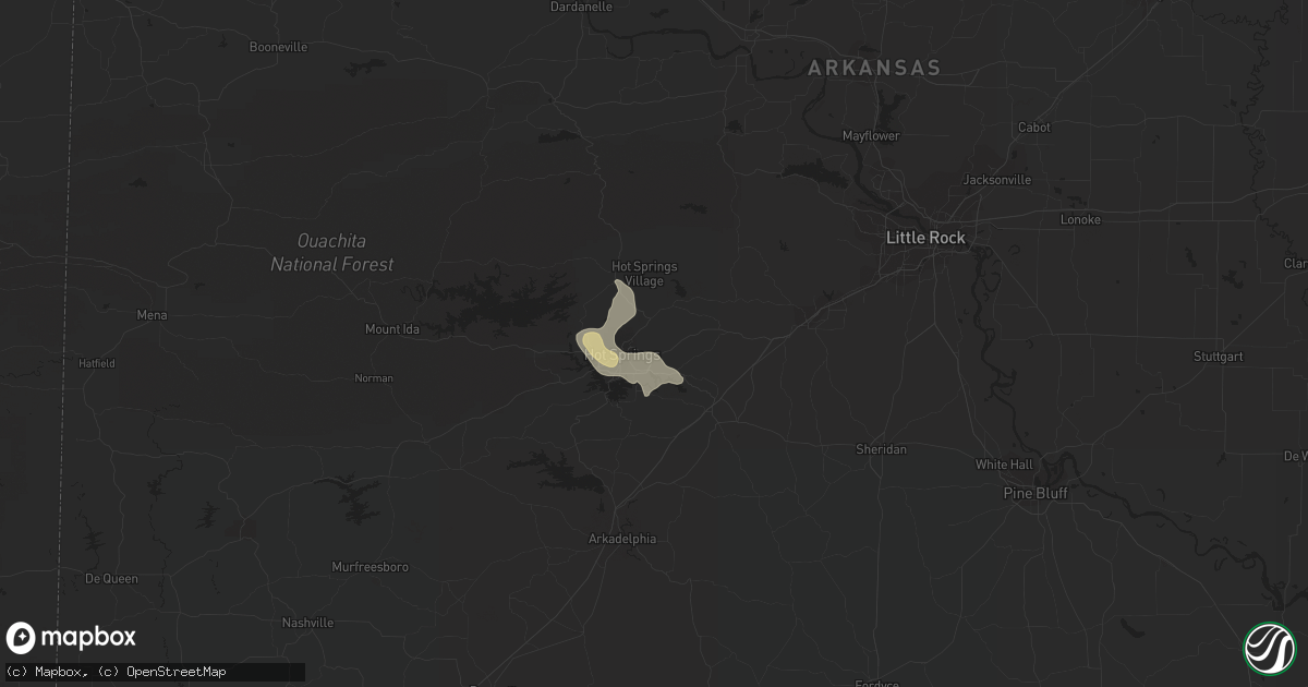 Hail map in Hot Springs National Park, AR on July 3, 2023