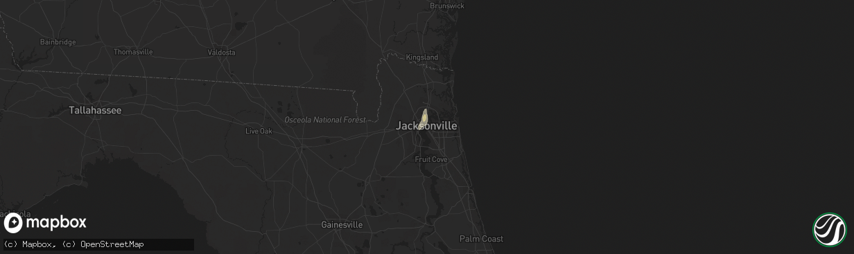 Hail map in Jacksonville, FL on July 3, 2023