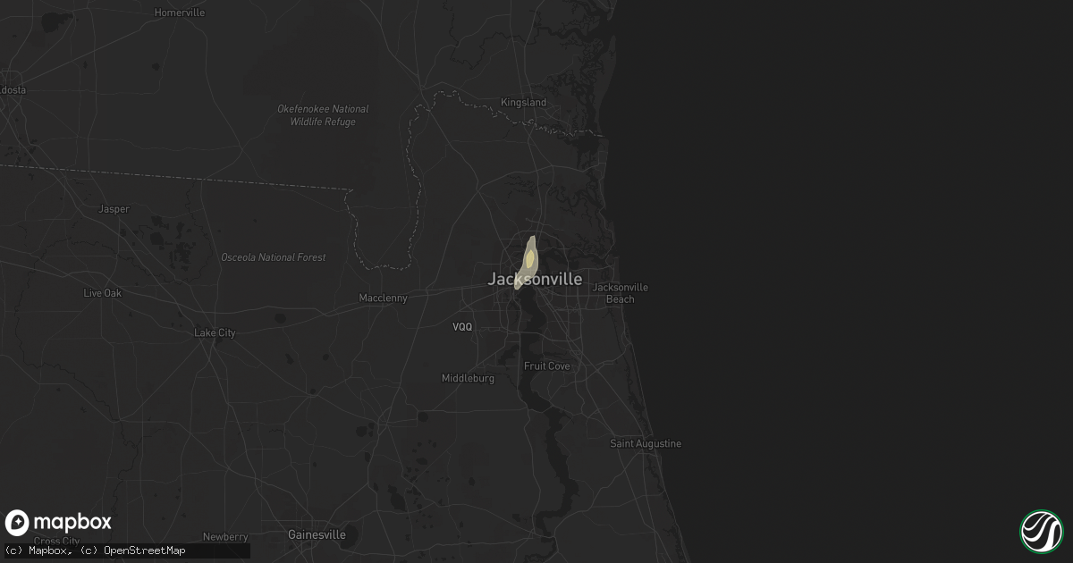 Hail map in Jacksonville, FL on July 3, 2023