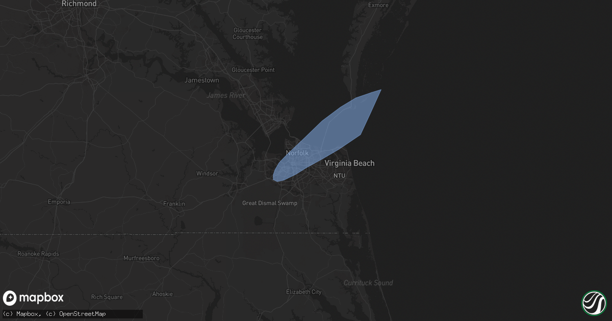 Hail map in Norfolk, VA on July 3, 2023