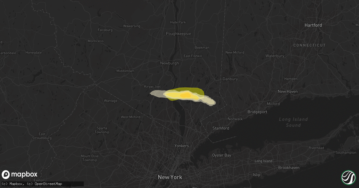 Hail map in Peekskill, NY on July 3, 2023