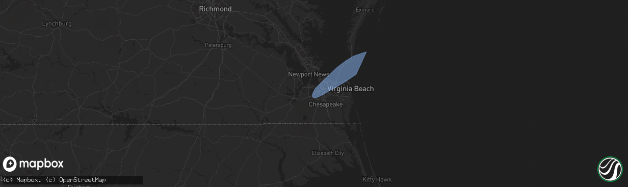 Hail map in Portsmouth, VA on July 3, 2023