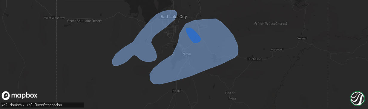 Hail map in Provo, UT on July 3, 2023