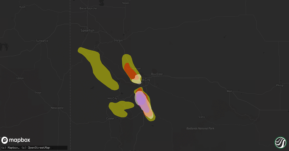Hail map in Rapid City, SD on July 3, 2023