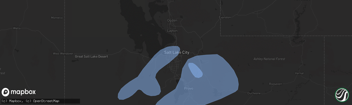 Hail map in Salt Lake City, UT on July 3, 2023
