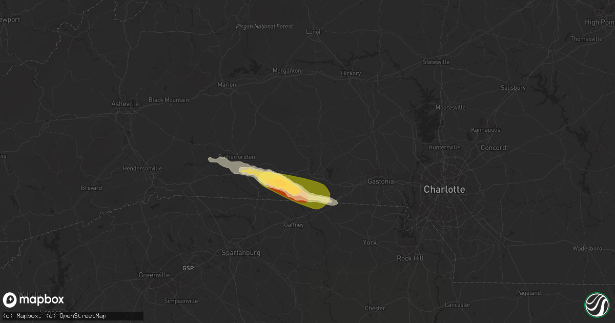Hail map in Shelby, NC on July 3, 2023