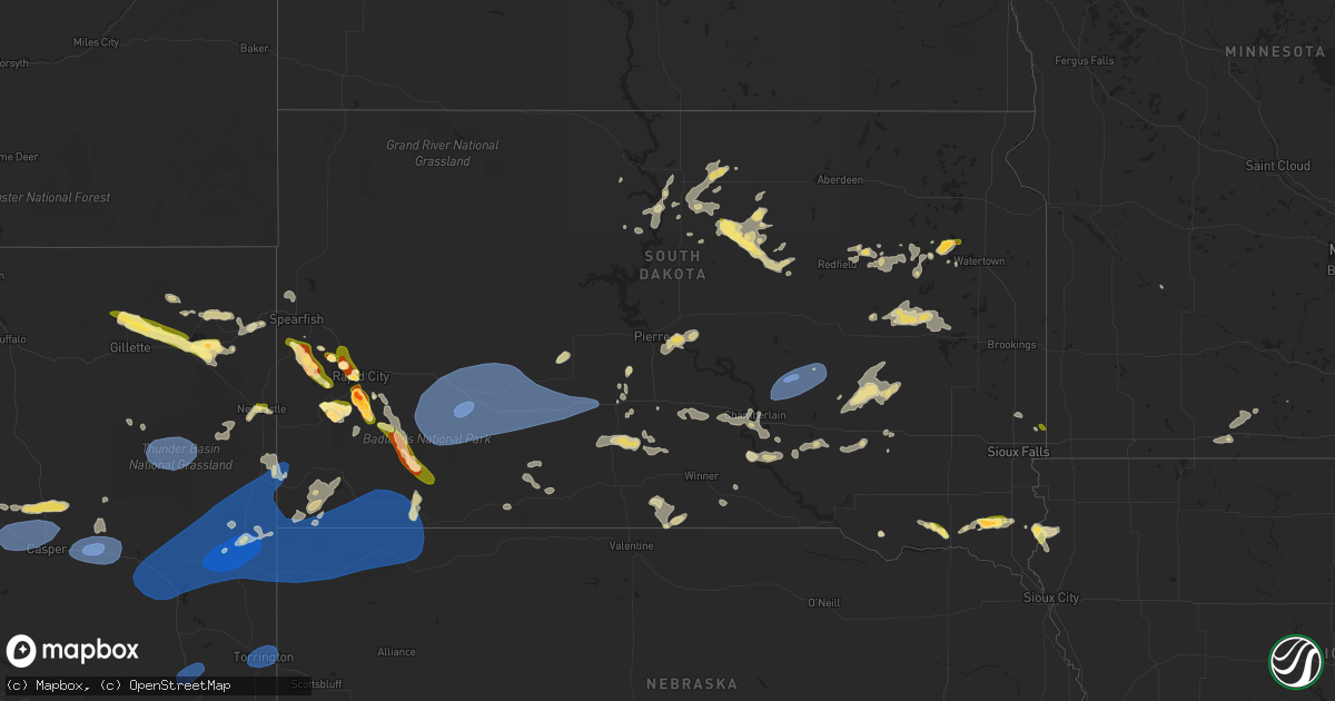 Hail map in South Dakota on July 3, 2023