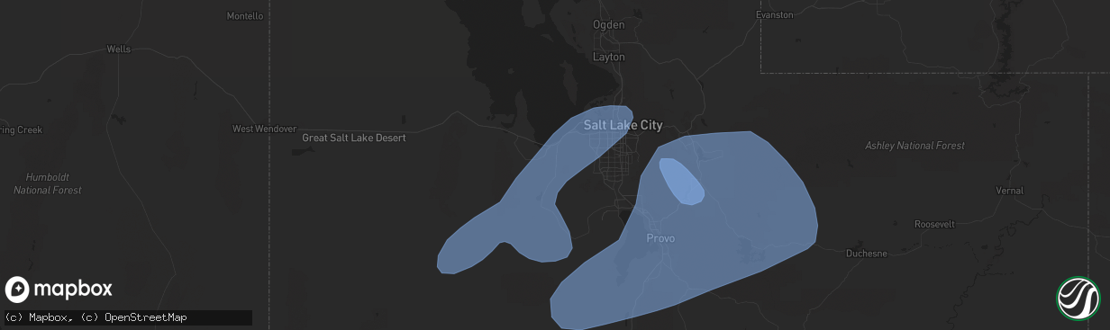 Hail map in Tooele, UT on July 3, 2023