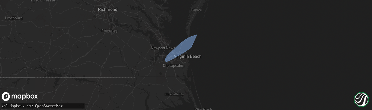 Hail map in Virginia Beach, VA on July 3, 2023