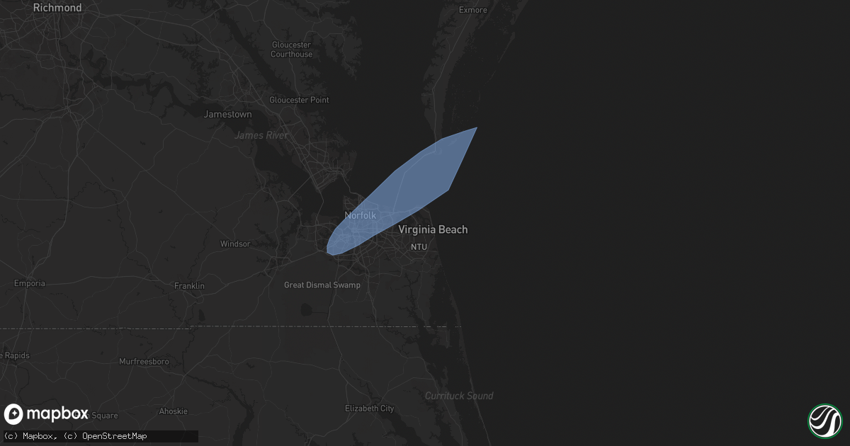 Hail map in Virginia Beach, VA on July 3, 2023