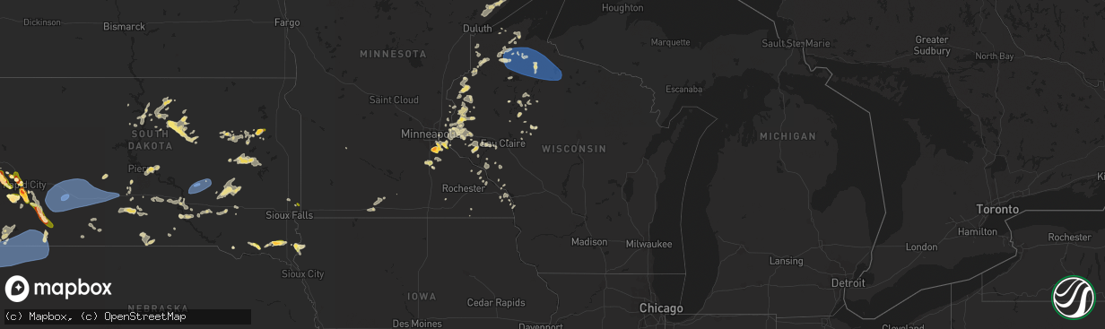 Hail map in Wisconsin on July 3, 2023