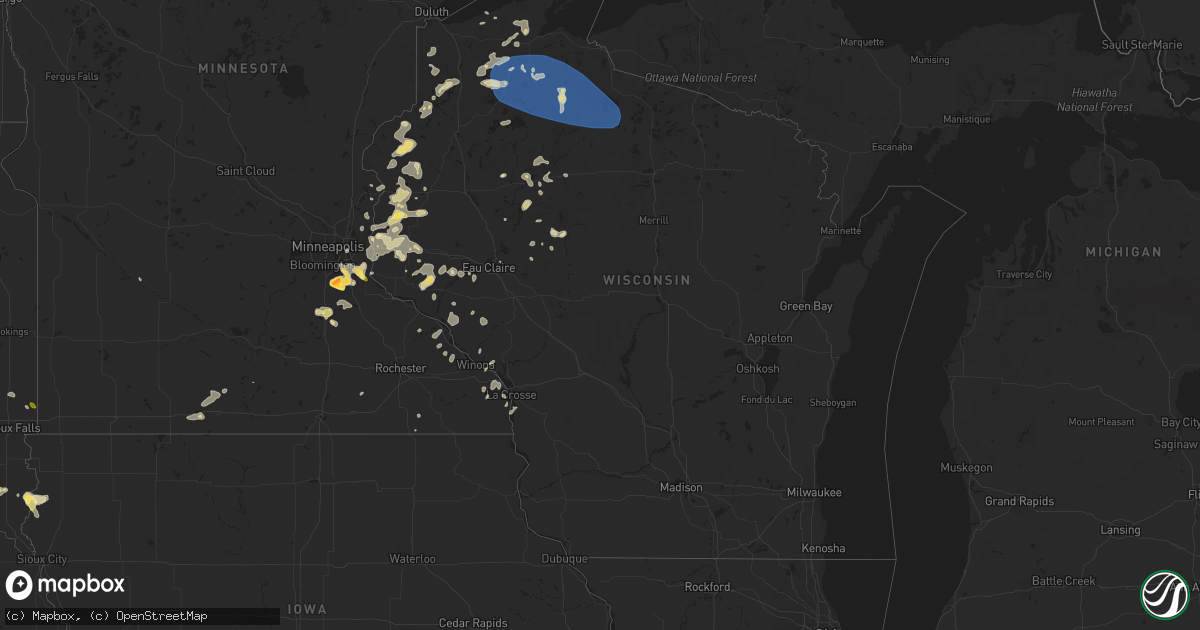 Hail map in Wisconsin on July 3, 2023