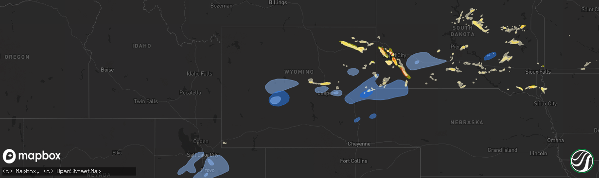 Hail map in Wyoming on July 3, 2023