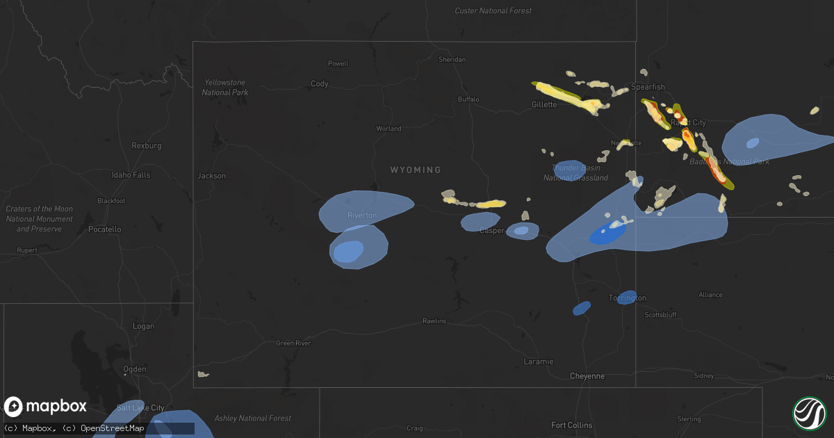 Hail map in Wyoming on July 3, 2023
