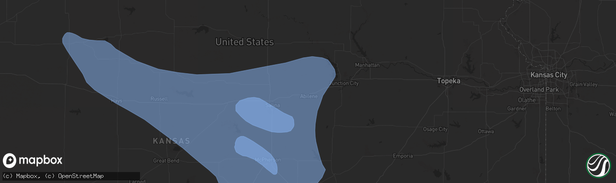 Hail map in Abilene, KS on July 3, 2024