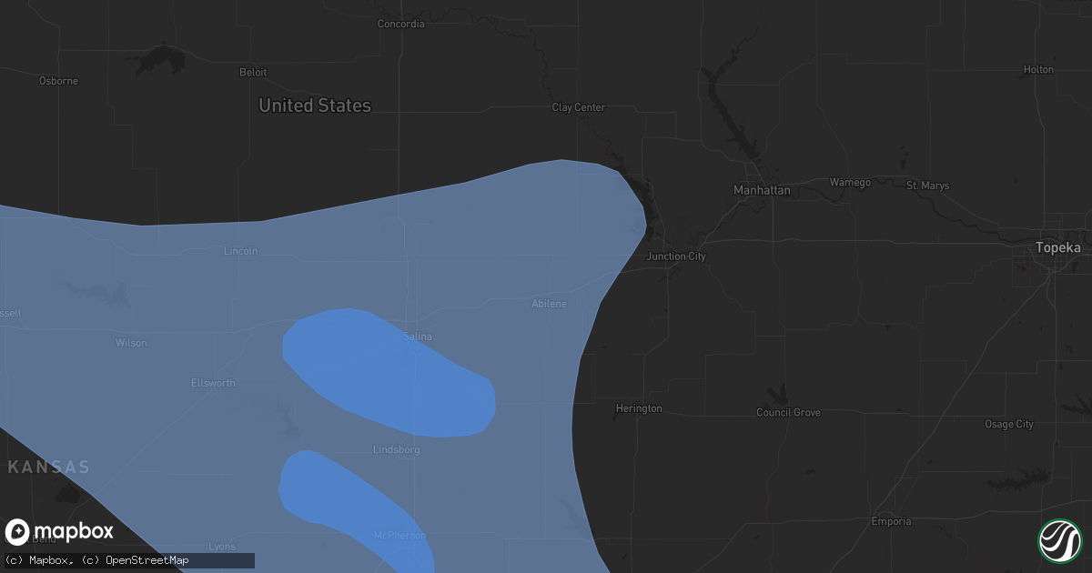 Hail map in Abilene, KS on July 3, 2024