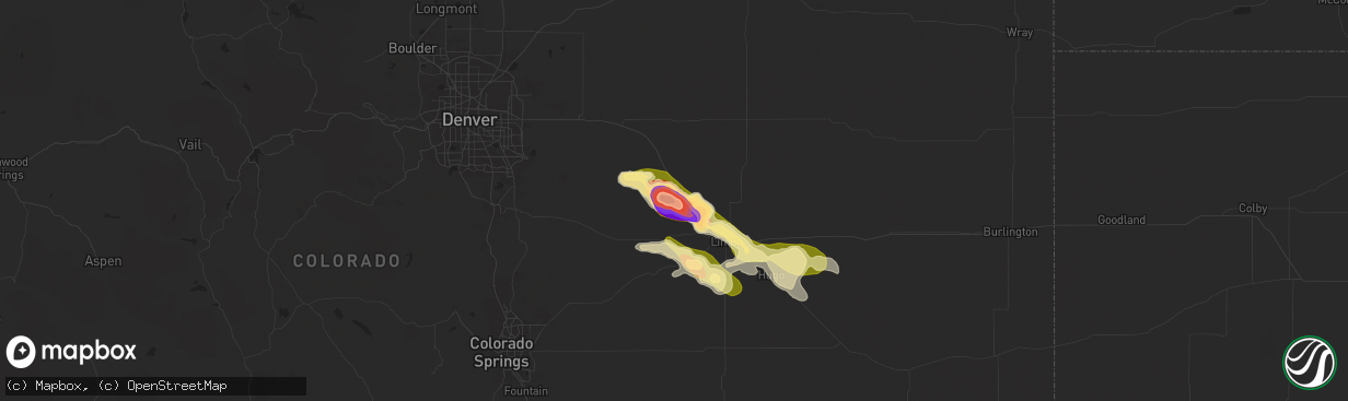 Hail map in Agate, CO on July 3, 2024
