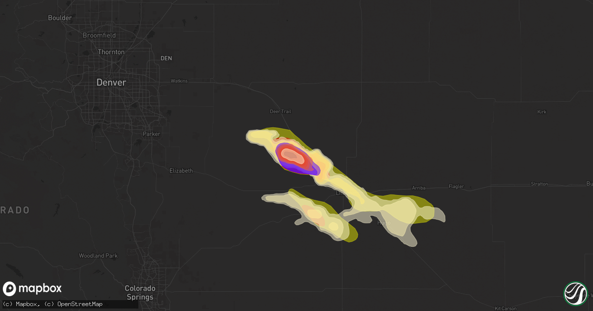 Hail map in Agate, CO on July 3, 2024