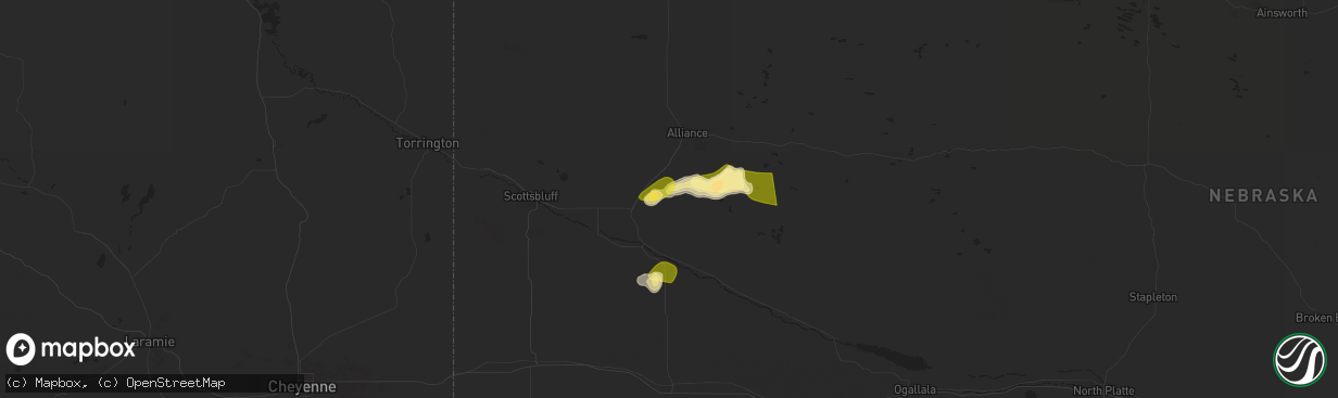 Hail map in Angora, NE on July 3, 2024