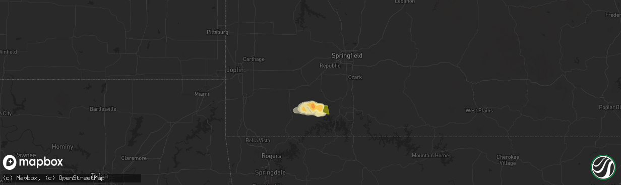 Hail map in Aurora, MO on July 3, 2024