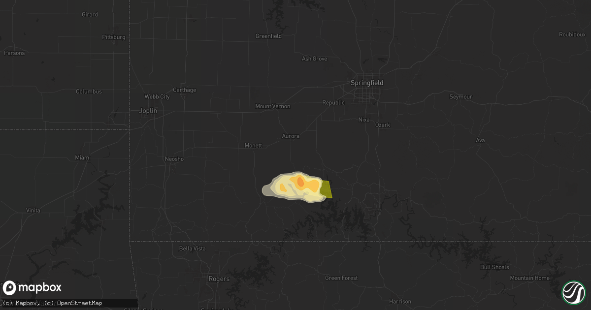 Hail map in Aurora, MO on July 3, 2024