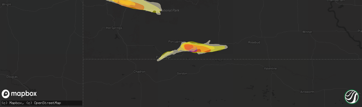 Hail map in Batesland, SD on July 3, 2024