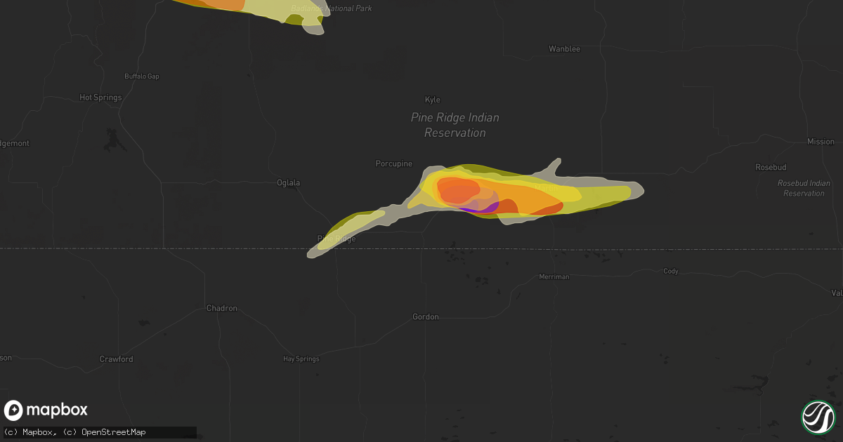 Hail map in Batesland, SD on July 3, 2024