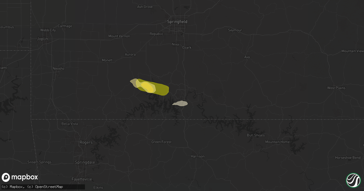 Hail map in Branson, MO on July 3, 2024