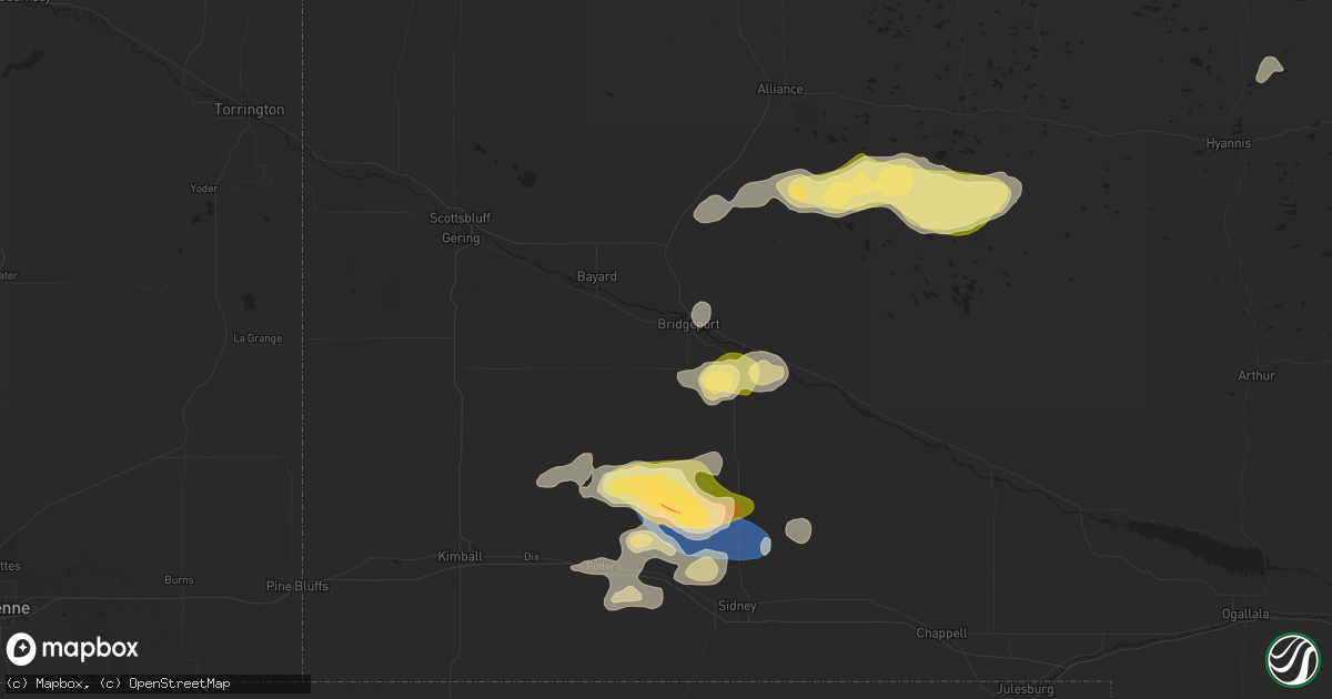 Hail map in Bridgeport, NE on July 3, 2024