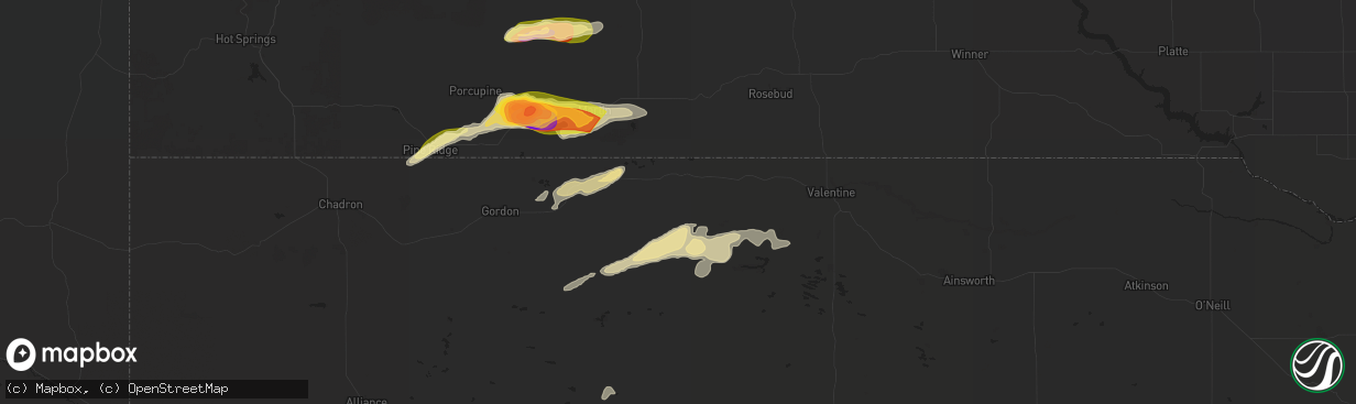 Hail map in Cody, NE on July 3, 2024