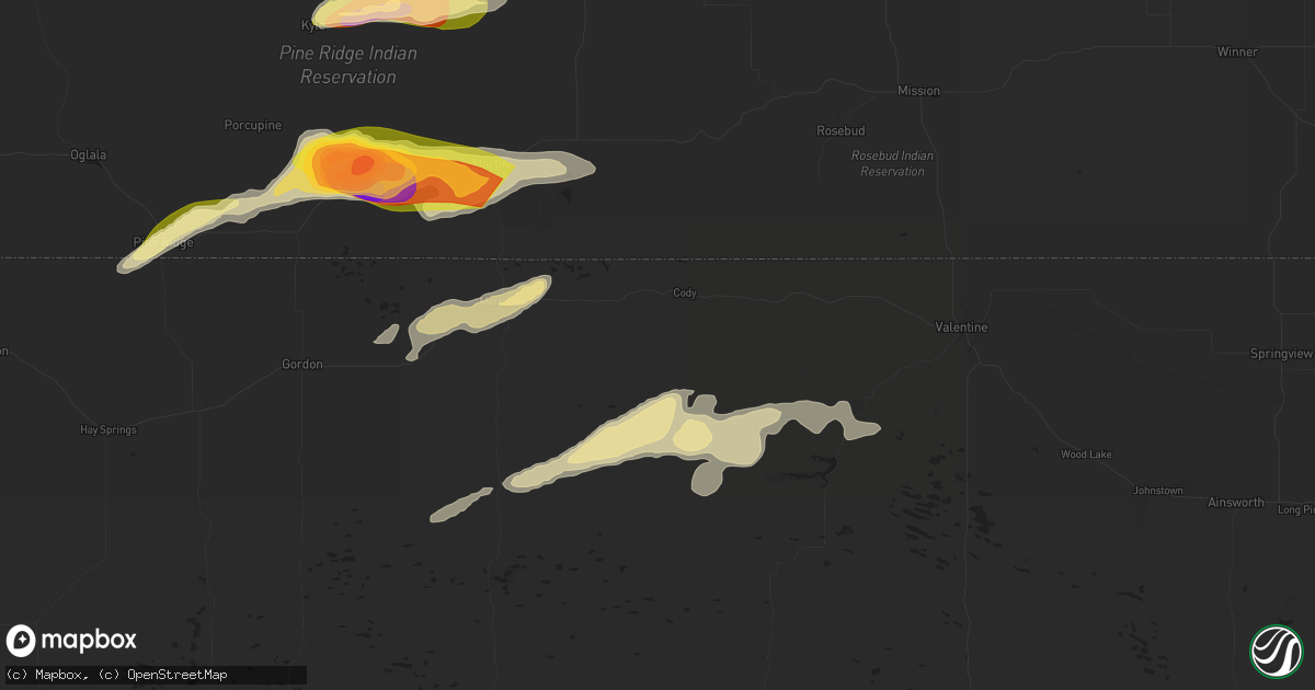 Hail map in Cody, NE on July 3, 2024