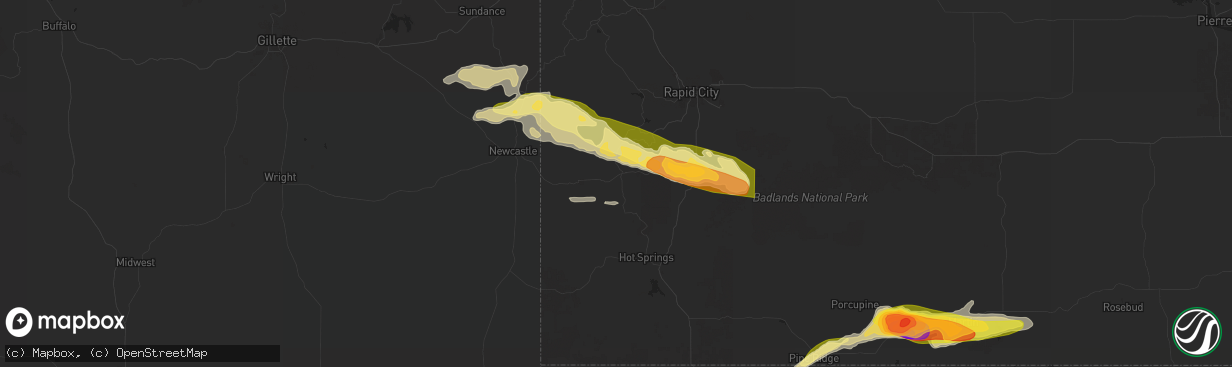 Hail map in Custer, SD on July 3, 2024