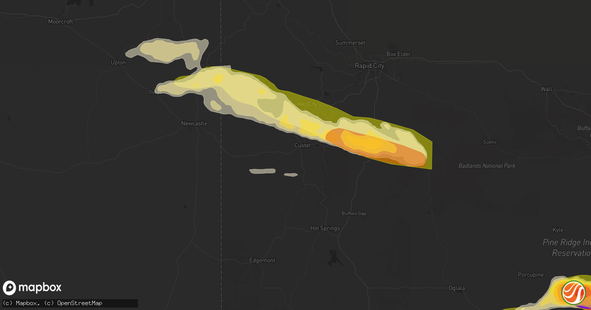 Hail map in Custer, SD on July 3, 2024