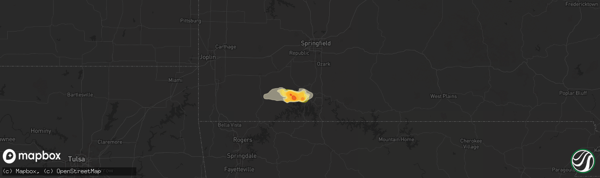 Hail map in Galena, MO on July 3, 2024