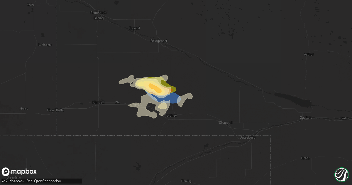Hail map in Gurley, NE on July 3, 2024