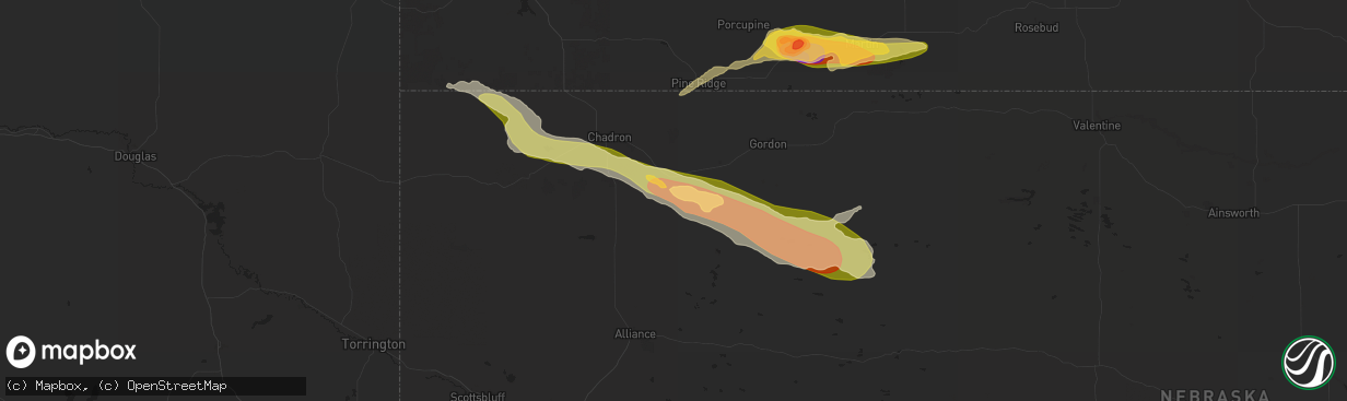 Hail map in Hay Springs, NE on July 3, 2024